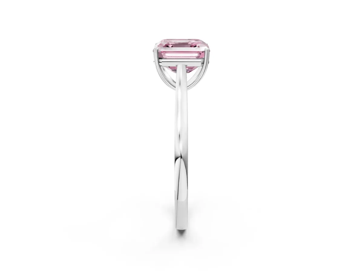 Fancy Pink Asscher Cut Solitaire Heart Prong Engagement Ring with Tapered Band Platinum