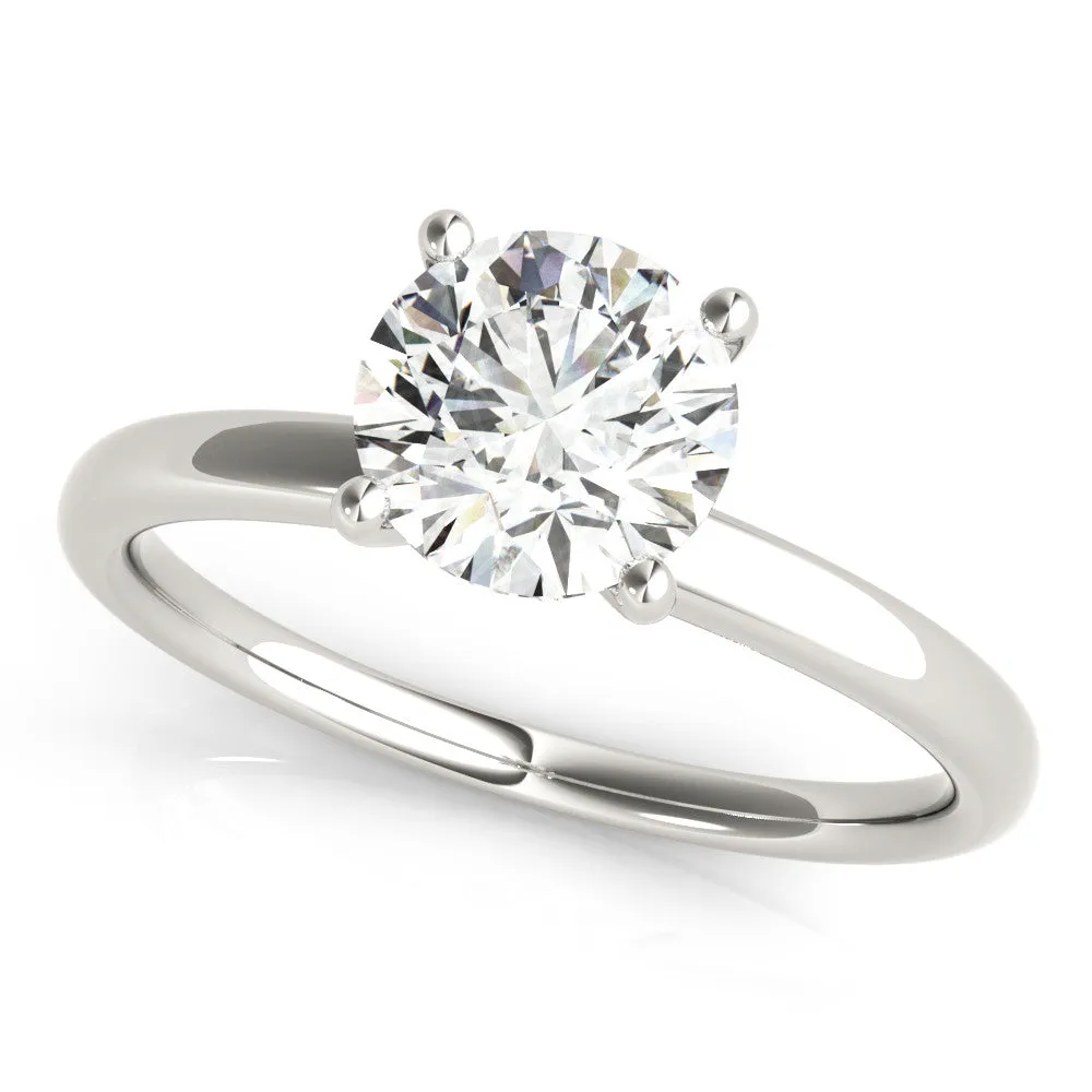 Round Cut Diamond Solitaire Ring with Classic Band and Four-Prong Setting Platinum