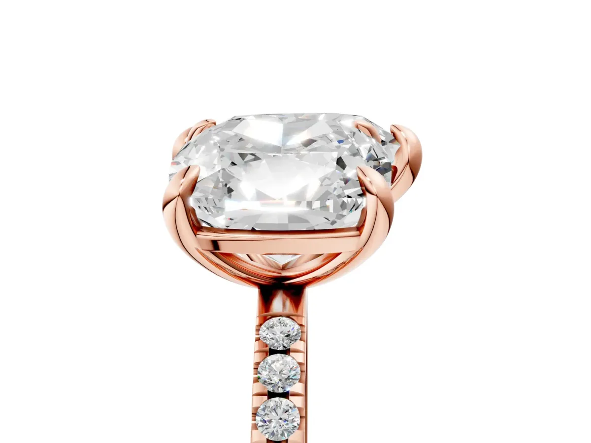 Cushion and Heart Toi Moi Ring with Prong Setting and Pave Band Rose gold