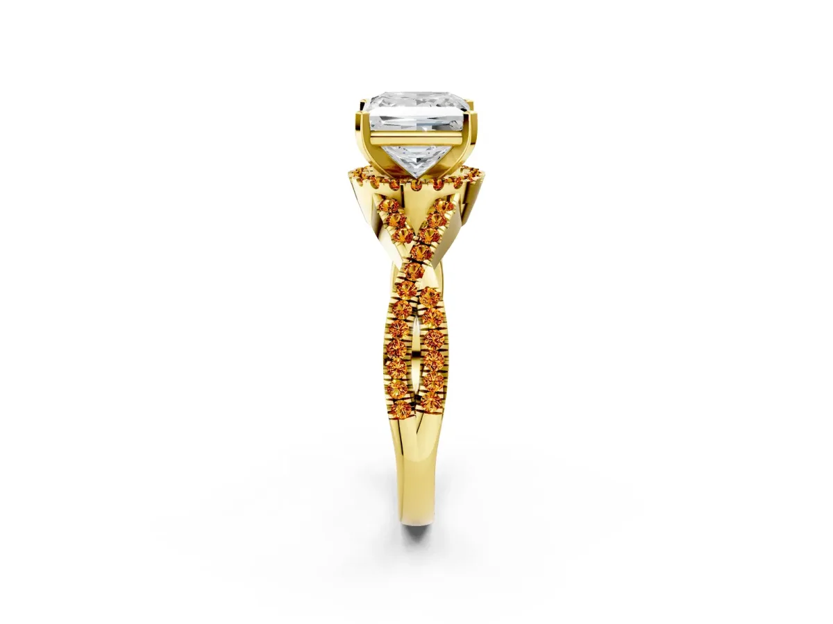 Princess Cut Diamond Citrine Halo Twist Band Solitaire Prong Setting Ring Yellow gold