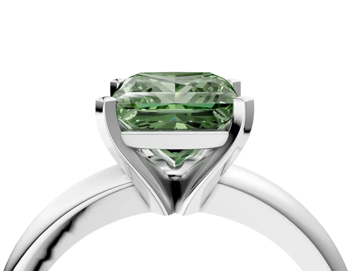 Fancy Green Princess Cut Diamond Solitaire Engagement Ring with Round Band and Four-Prong Setting White gold