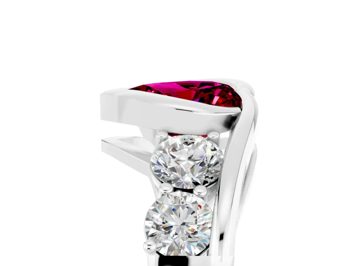 Bezel Set Heart Cut Garnet Bypass Ring with Round Accents Silver