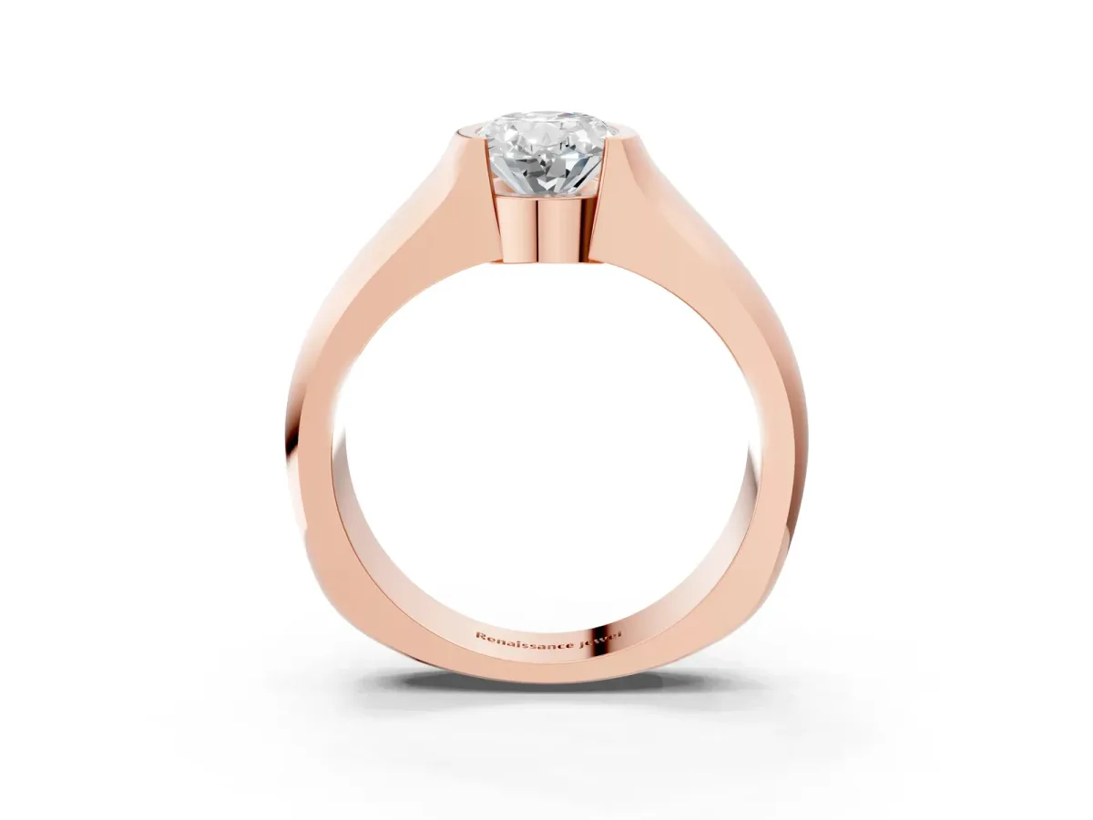 Oval Cut Solitaire Bezel Set Diamond Ring with Wide Band Rose gold