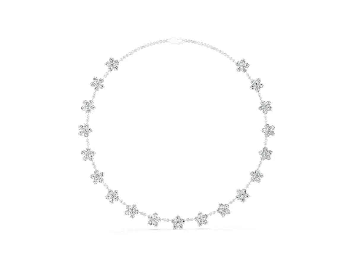 Round Diamond Floral Station Necklace with Diamond Accents White gold