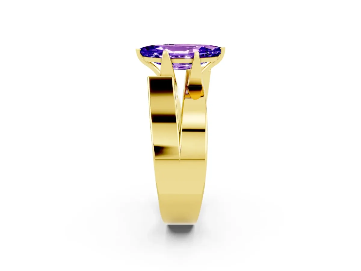 Modern Tension Set Marquise Cut Tanzanite Solitaire Wide Band Ring Yellow gold