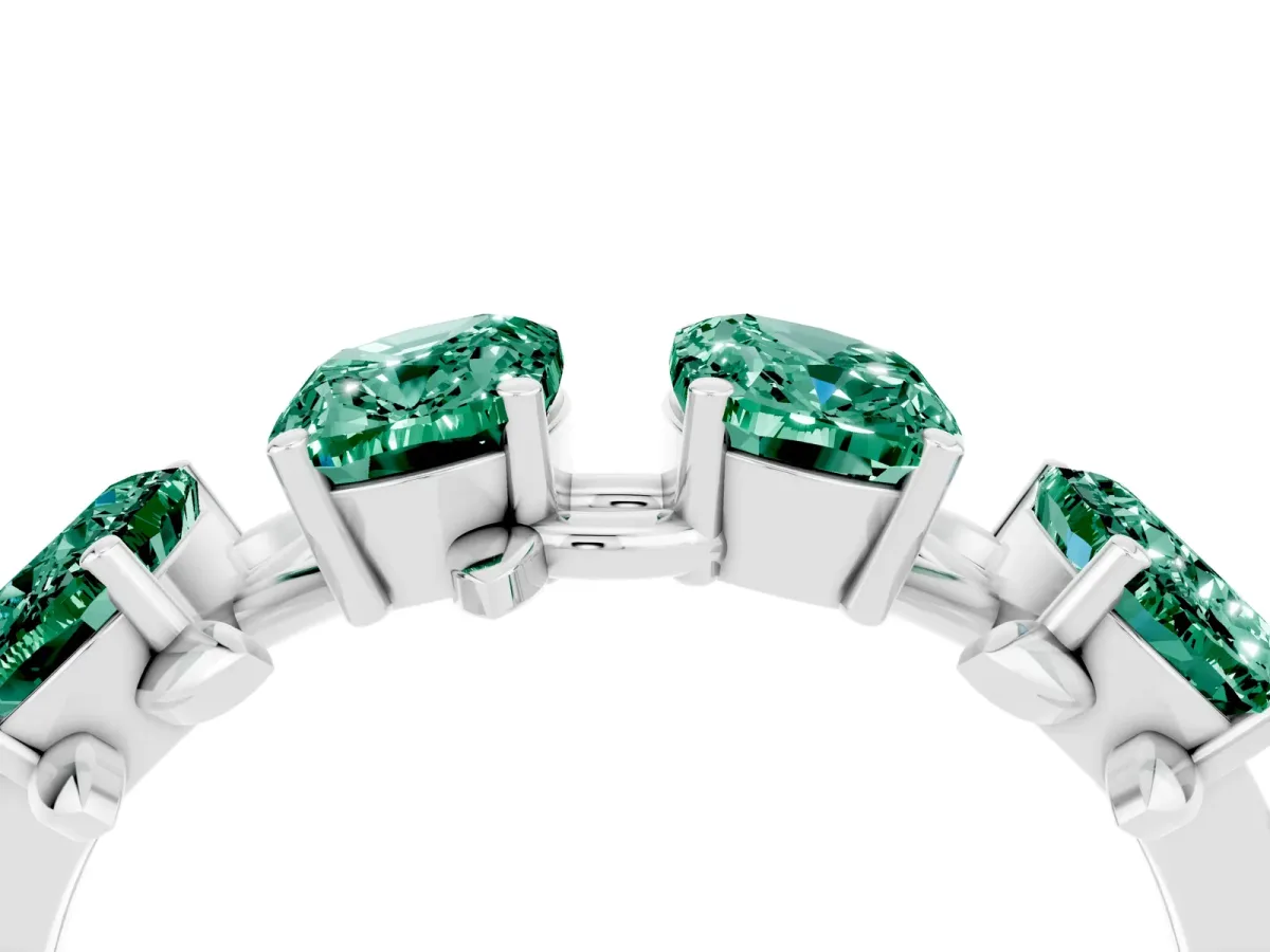 Four-Stone Elongated Cushion Green Sapphire Band with Nature-Inspired Prong Setting White gold
