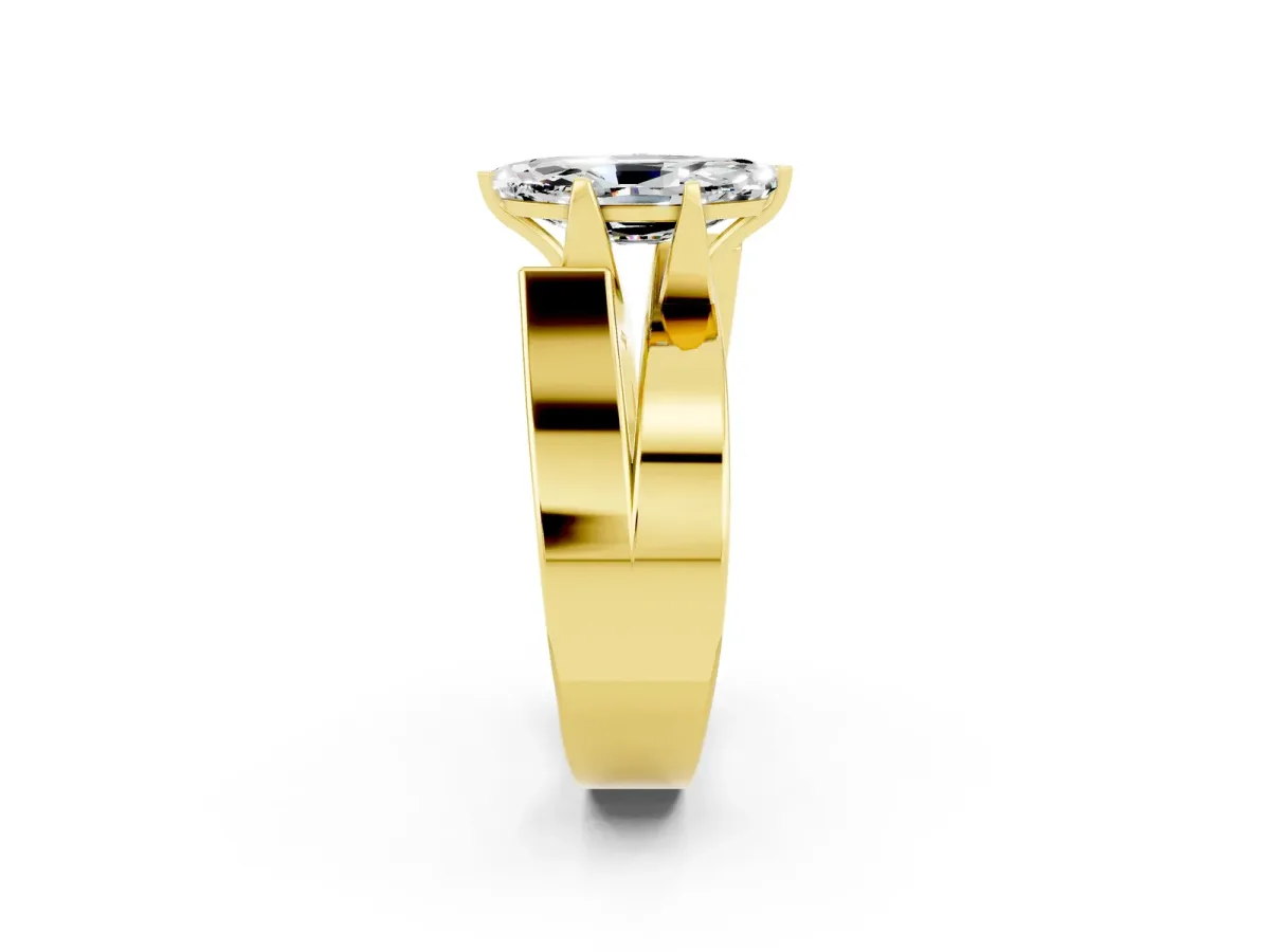 Modern Tension Set Marquise Cut Moissanite Solitaire Wide Band Ring Yellow gold
