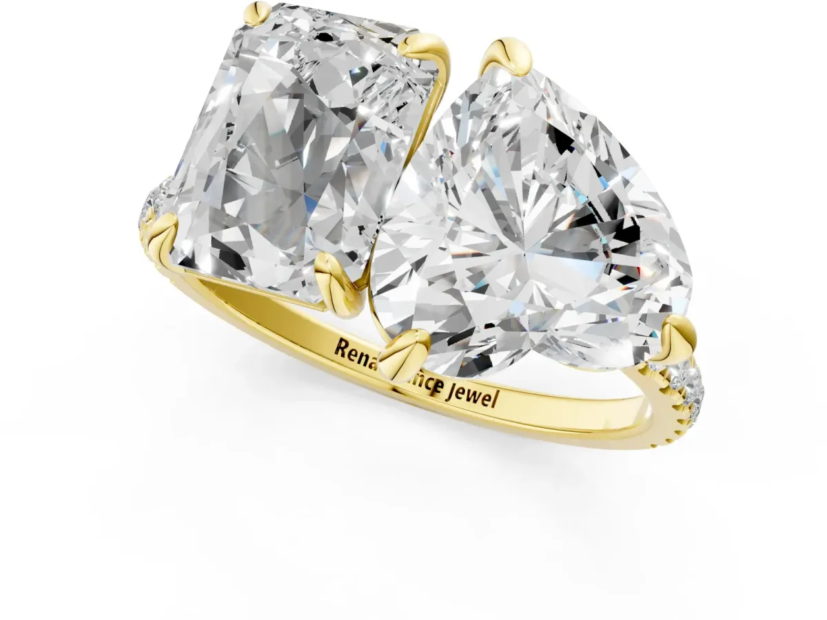 Radiant and Heart Toi Moi Ring with Prong Setting and Micro Pave Band Yellow gold