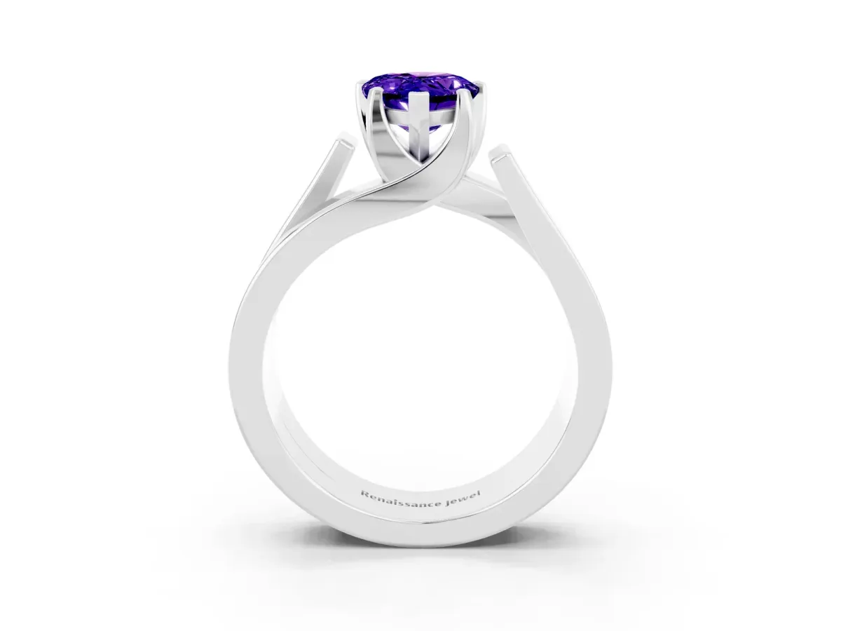Modern Tension Set Pear Cut Tanzanite Solitaire Wide Band Ring Silver