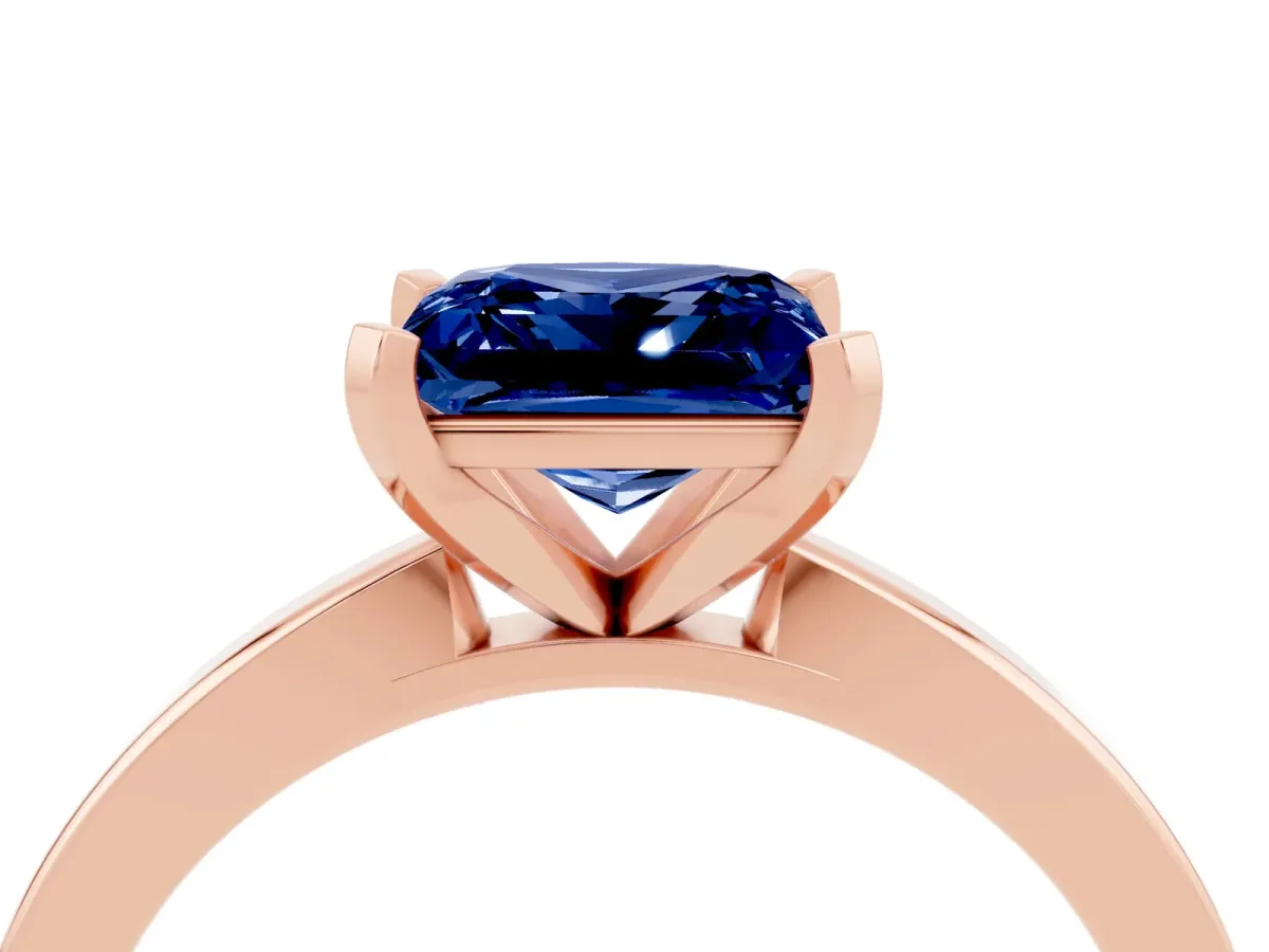 Princess Cut Blue Sapphire Solitaire Engagement Ring with Classic Band and Four-Prong Setting Rose gold