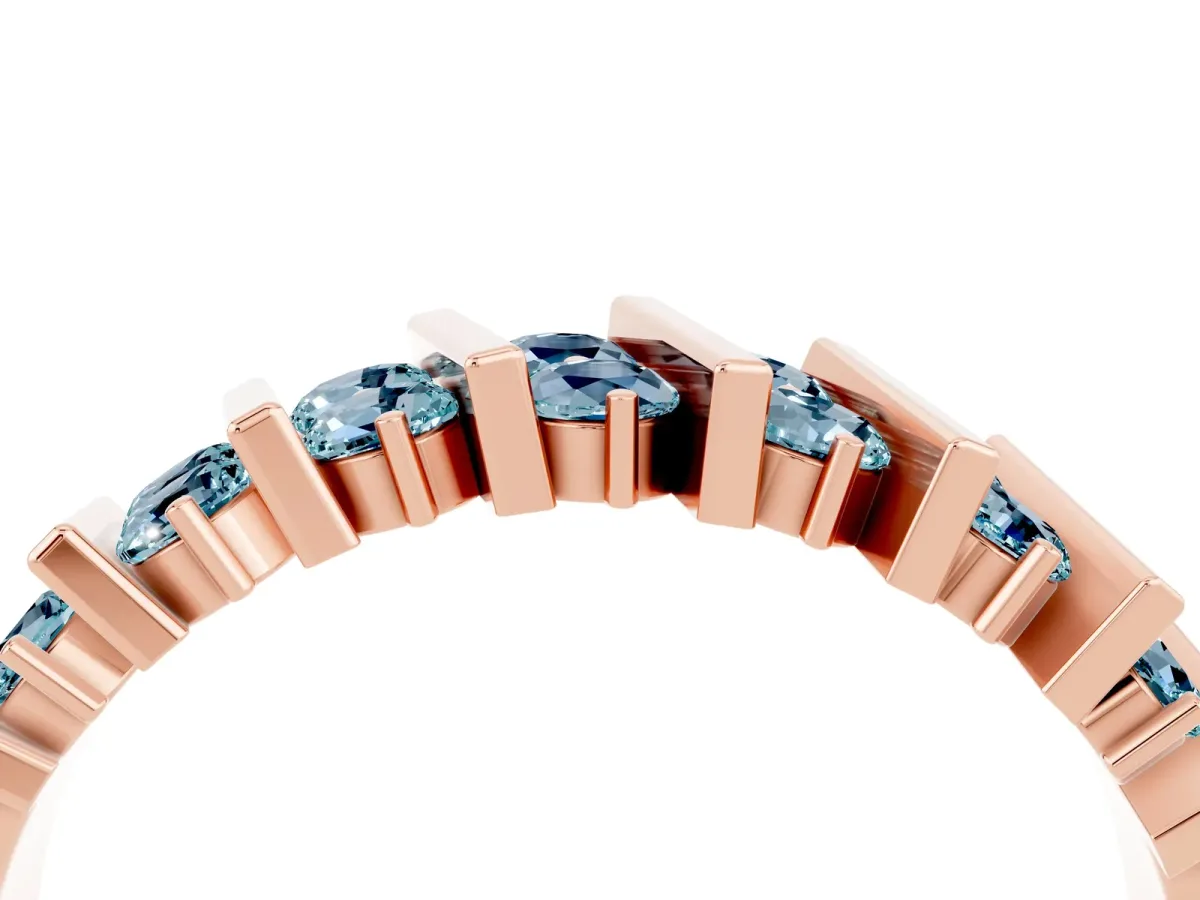 Channel Set Round Aquamarine Anniversary Band with Vertical Prongs Rose gold