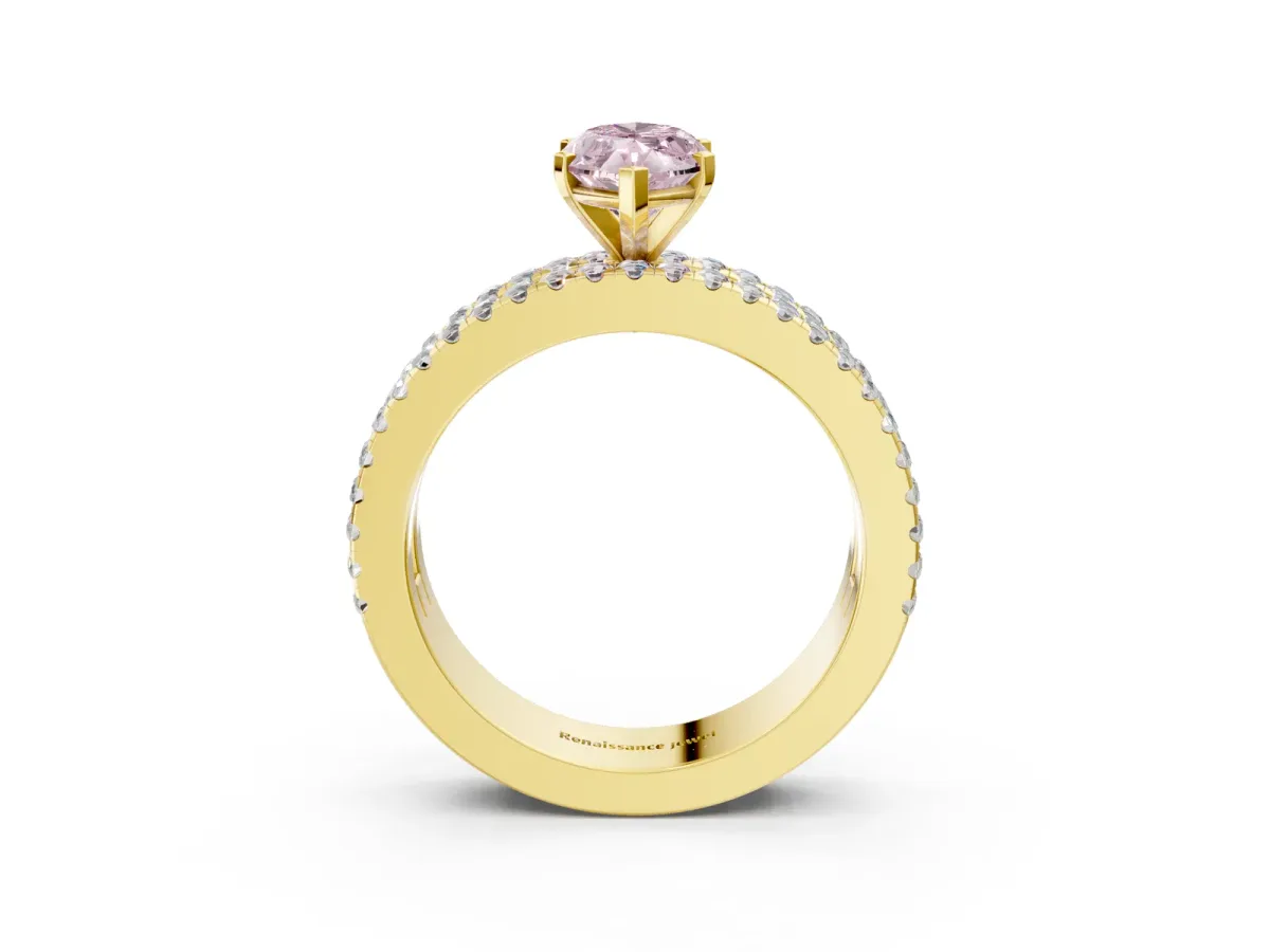 Fancy Pink Marquise Cut Diamond Solitaire Ring with Pavé and Channel Set Band Yellow gold