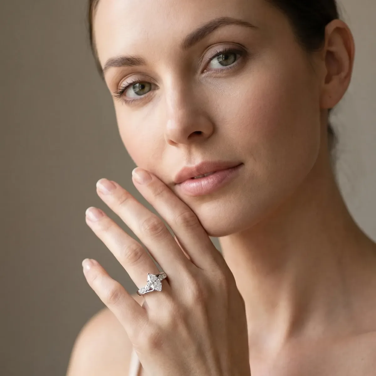 Bezel Set Marquise Cut Diamond Bypass Ring with Round Accents Platinum