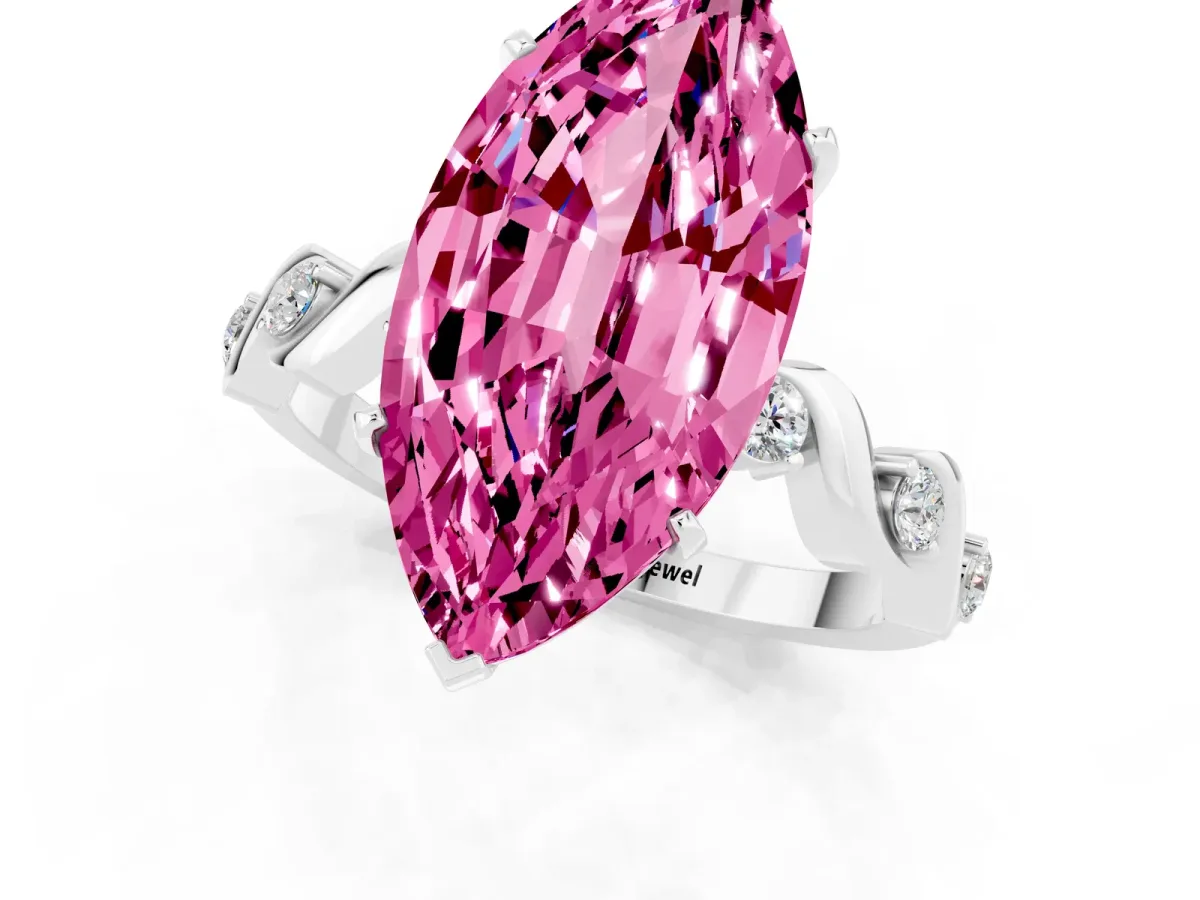 Marquise Cut Pink Sapphire Solitaire Twisted Band with Round Accents and Prong Setting Platinum