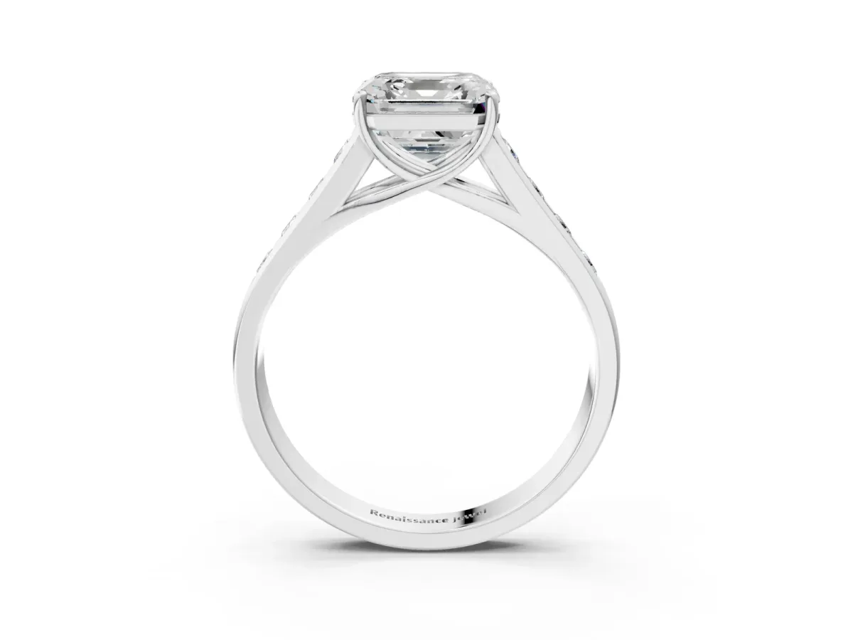 Asscher Cut Brilliant Channel-Set Solitaire Ring with Four-Prong Setting Platinum