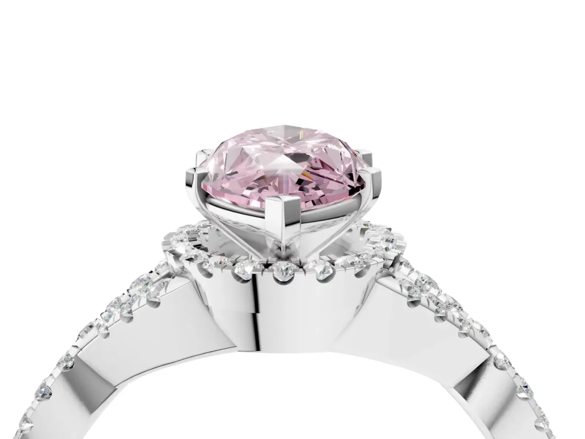 Fancy Pink Marquise Cut Diamond Halo Twist Band Solitaire Prong Setting Ring White gold