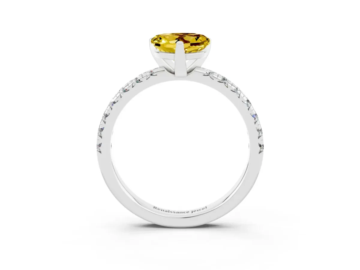 Heart Cut Yellow Sapphire Solitaire Pavé Engagement Ring with Round Band and Prong Setting Platinum