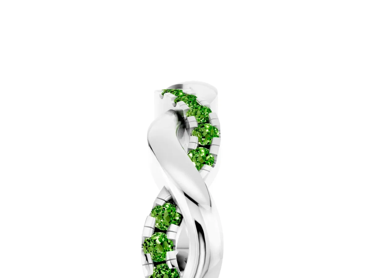 Round Peridot Twist Eternity Band with Pavé Setting White gold