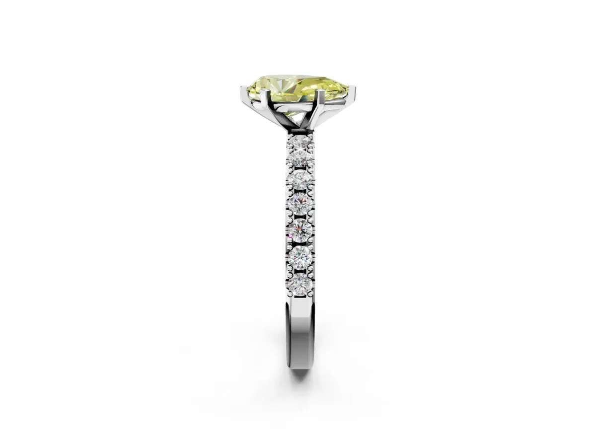 Fancy Yellow Pear Cut Diamond Solitaire Pavé Band with Four-Prong Setting Silver