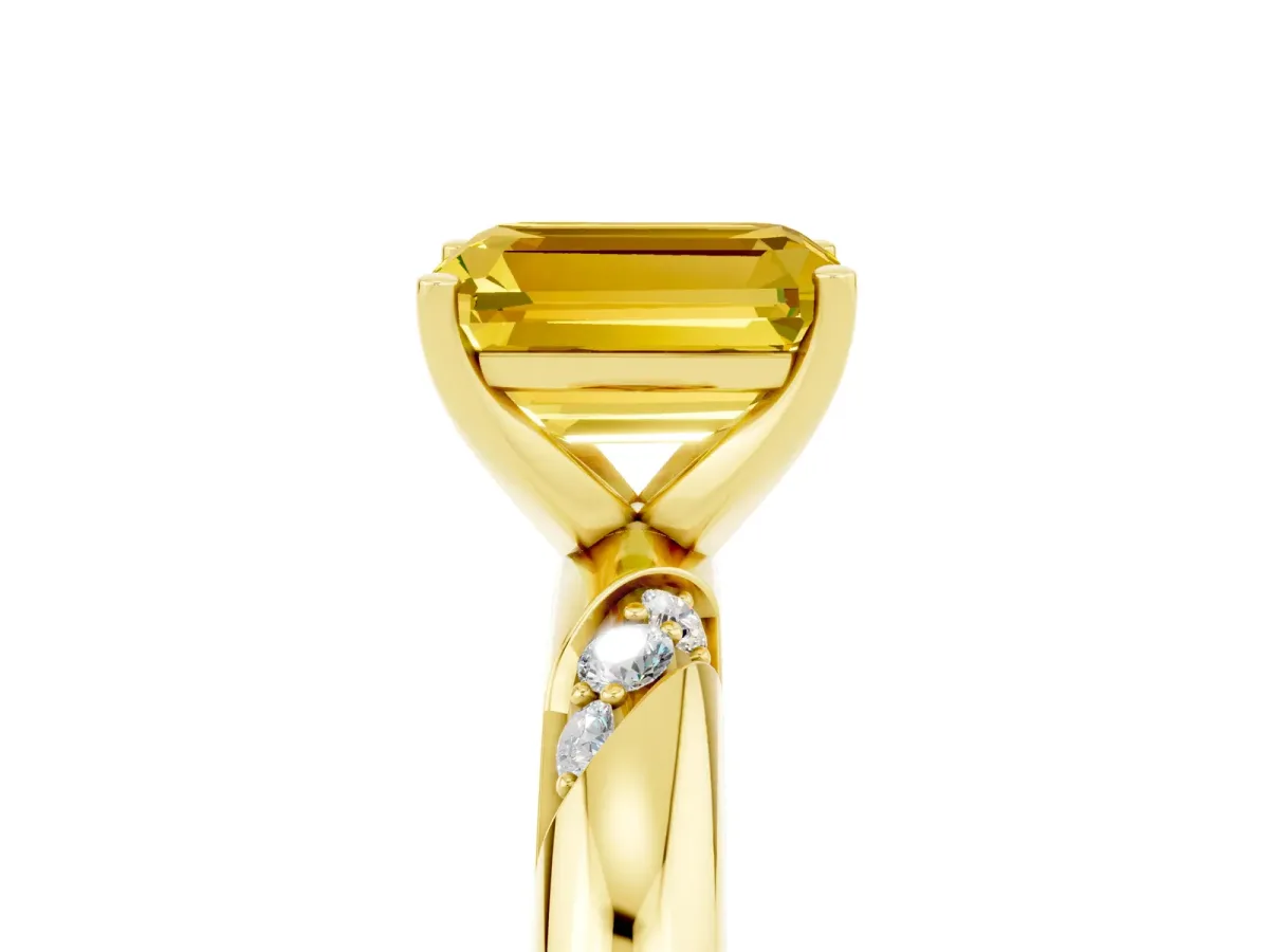 Emerald Cut Yellow Sapphire Solitaire Engagement Ring with Twisted Round Accent Band and Prong Setting Yellow gold