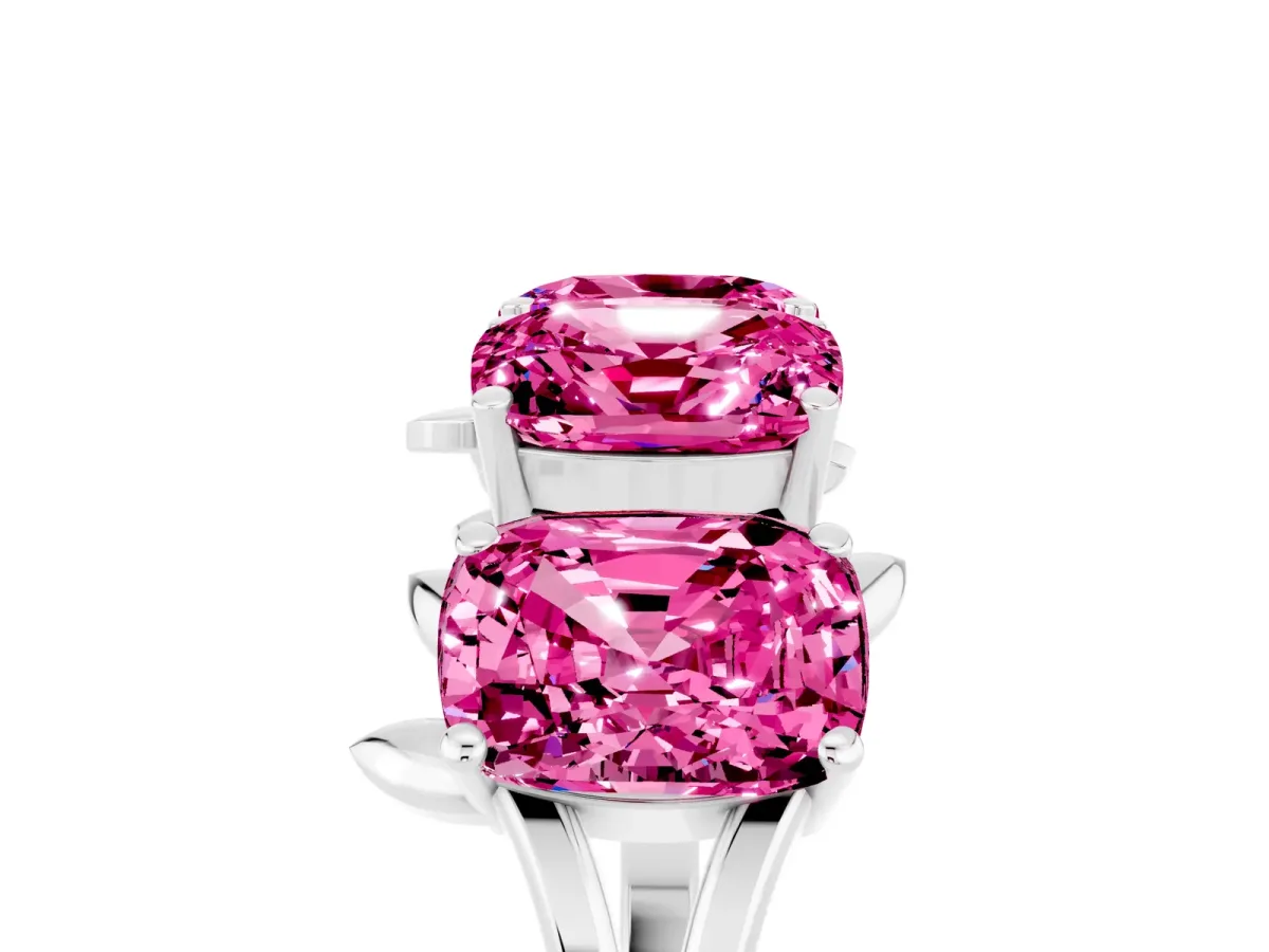 Four-Stone Elongated Cushion Pink Sapphire Band with Nature-Inspired Prong Setting White gold