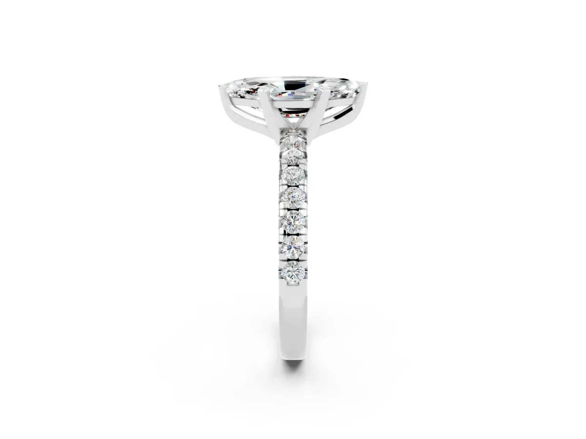 Marquise Cut Moissanite Solitaire Pavé Engagement Ring with Round Band and Prong Setting White gold