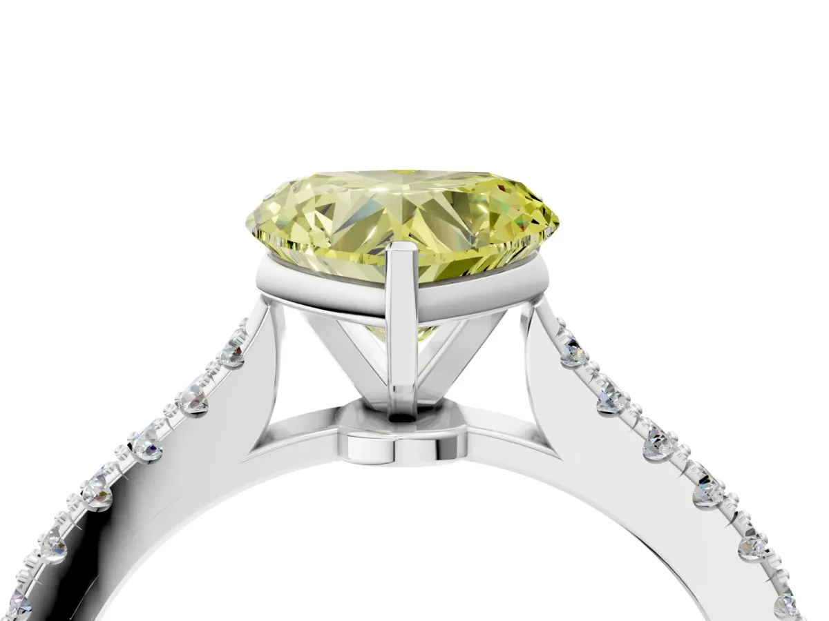 Fancy Yellow Heart Cut Cut Solitaire Diamond Engagement Ring with Pave Band and Four-Prong Setting White gold