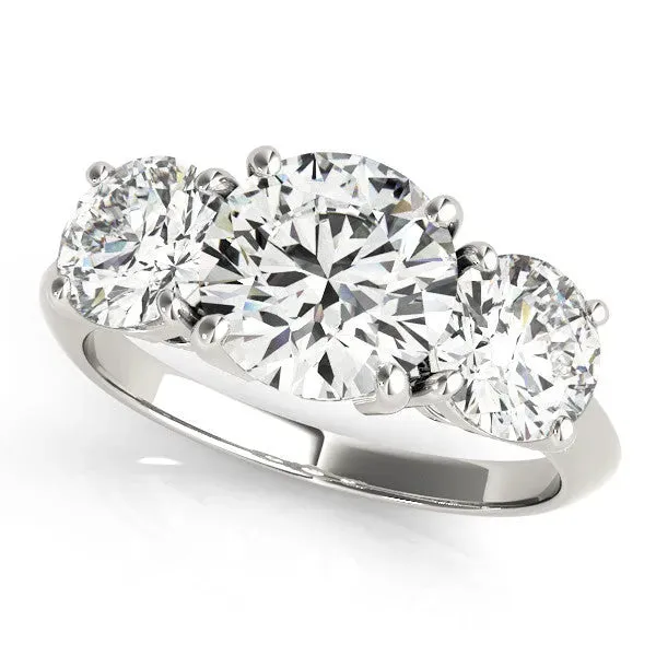 Three-Stone Radiant Cut Cut Diamond Engagement Ring with Prong Setting on a White Gold Band Silver