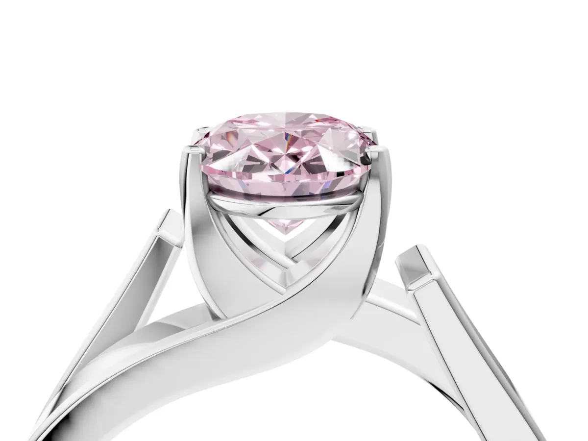 Fancy Pink Modern Tension Set Oval Cut Diamond Solitaire Wide Band Ring Platinum