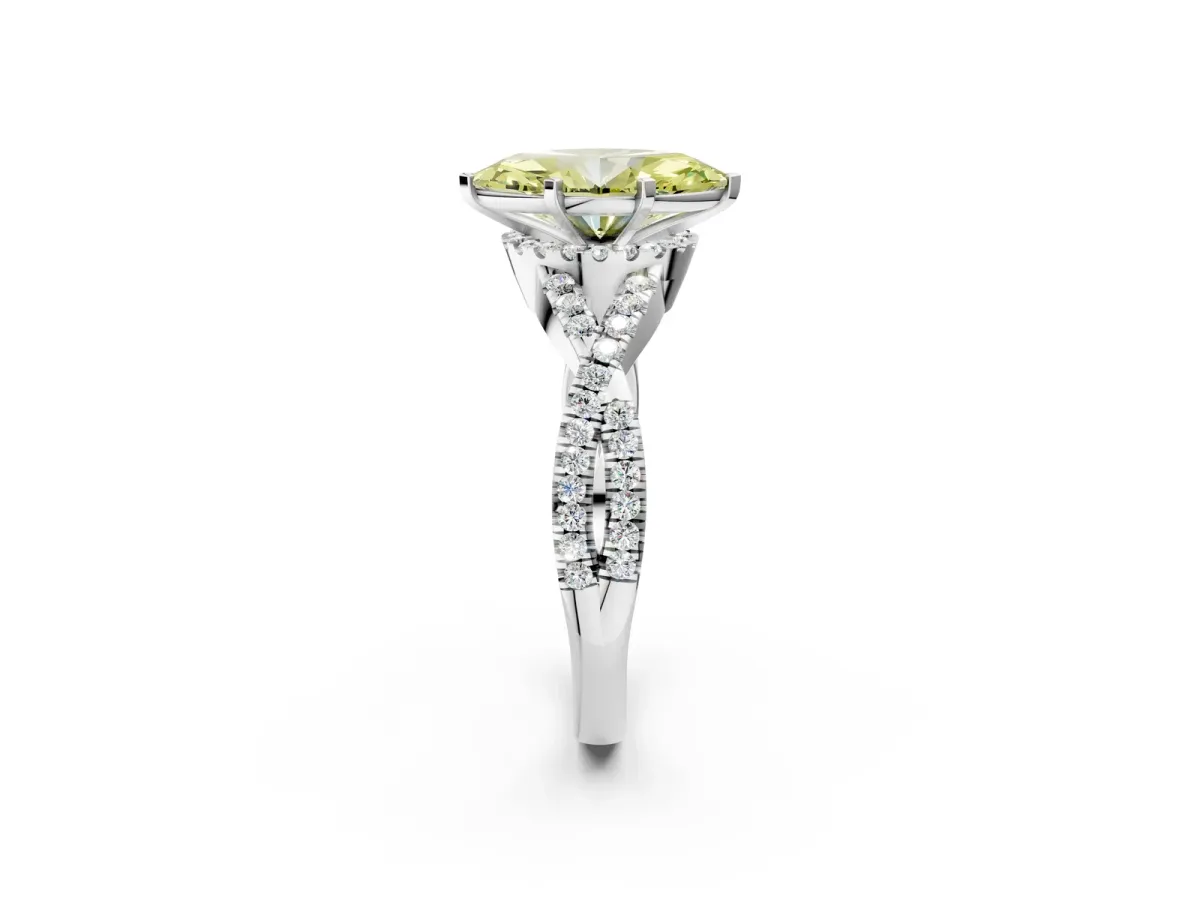 Fancy Yellow Marquise Cut Diamond Halo Twist Band Solitaire Prong Setting Ring White gold