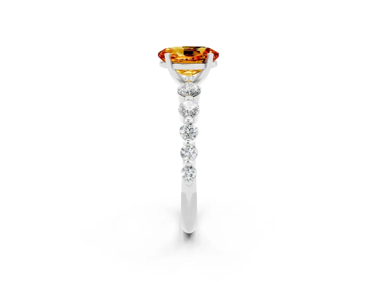 Oval Cut Solitaire Citrine Ring with Pave Band and Four-Prong Setting Silver