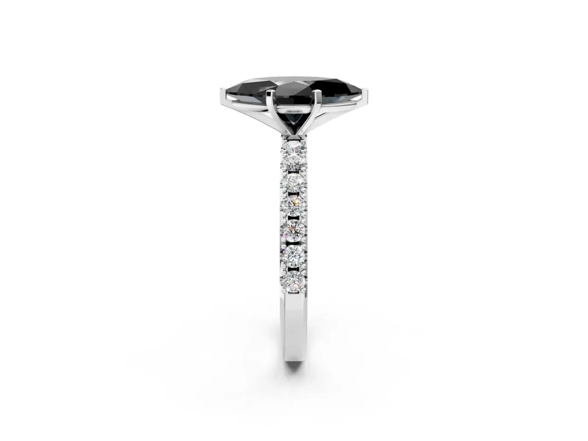 Fancy Black Marquise Cut Diamond Solitaire Pavé Band with Four-Prong Setting Platinum