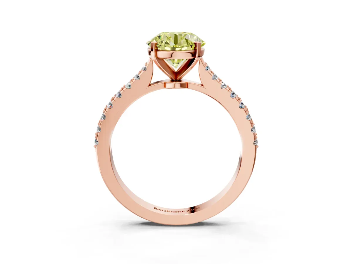 Fancy Yellow Asscher Cut Cut Solitaire Diamond Engagement Ring with Pave Band and Four-Prong Setting Rose gold