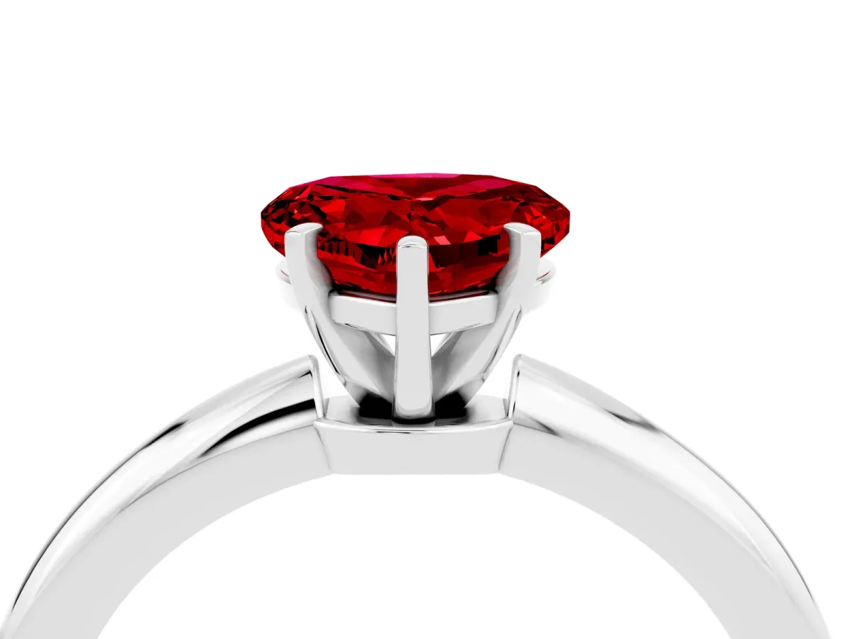 Heart Cut Ruby Solitaire Ring with Six-Prong Setting and Classic Band White gold