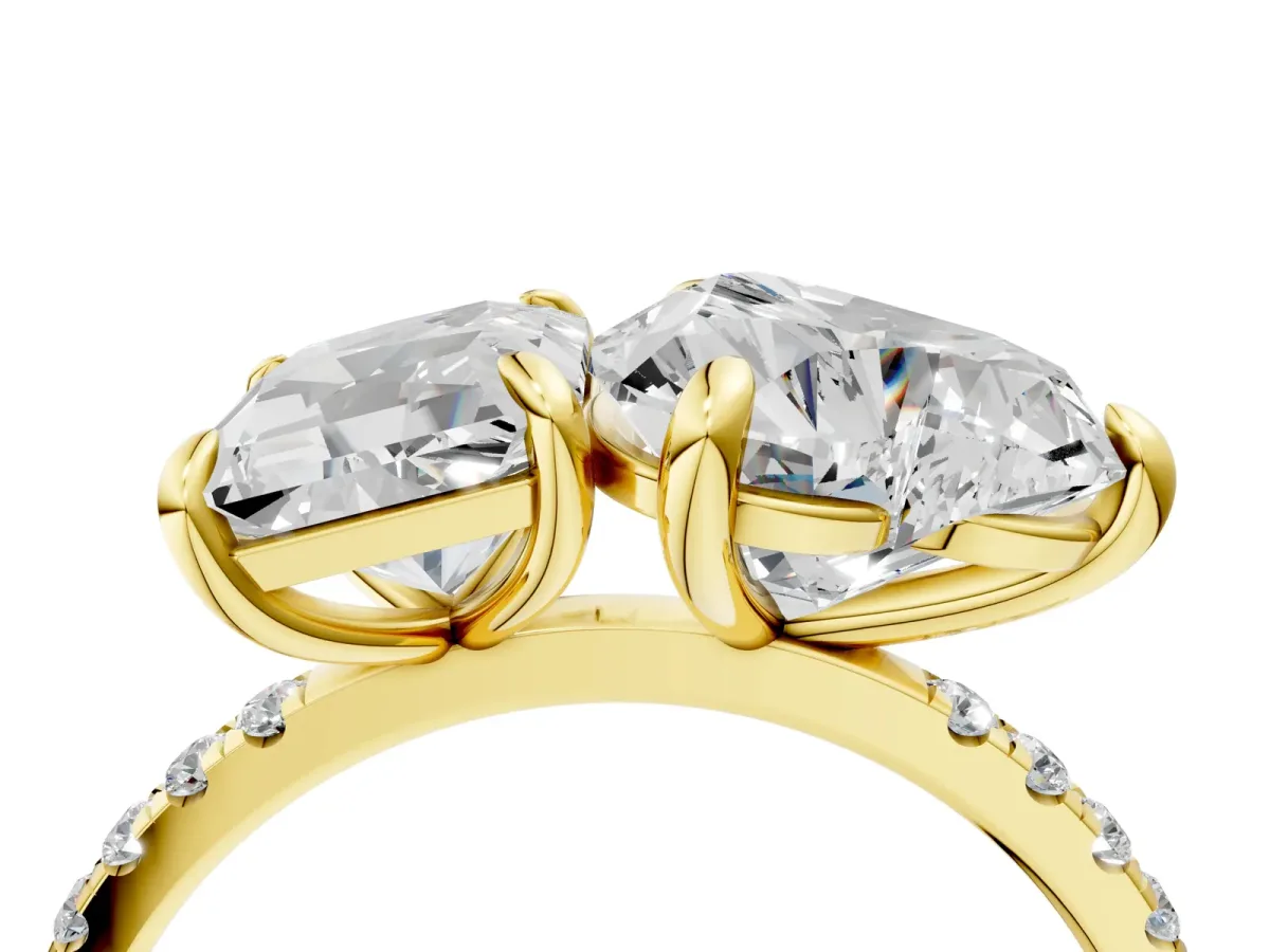 Radiant and Heart Toi Moi Ring with Prong Setting and Micro Pave Band Yellow gold