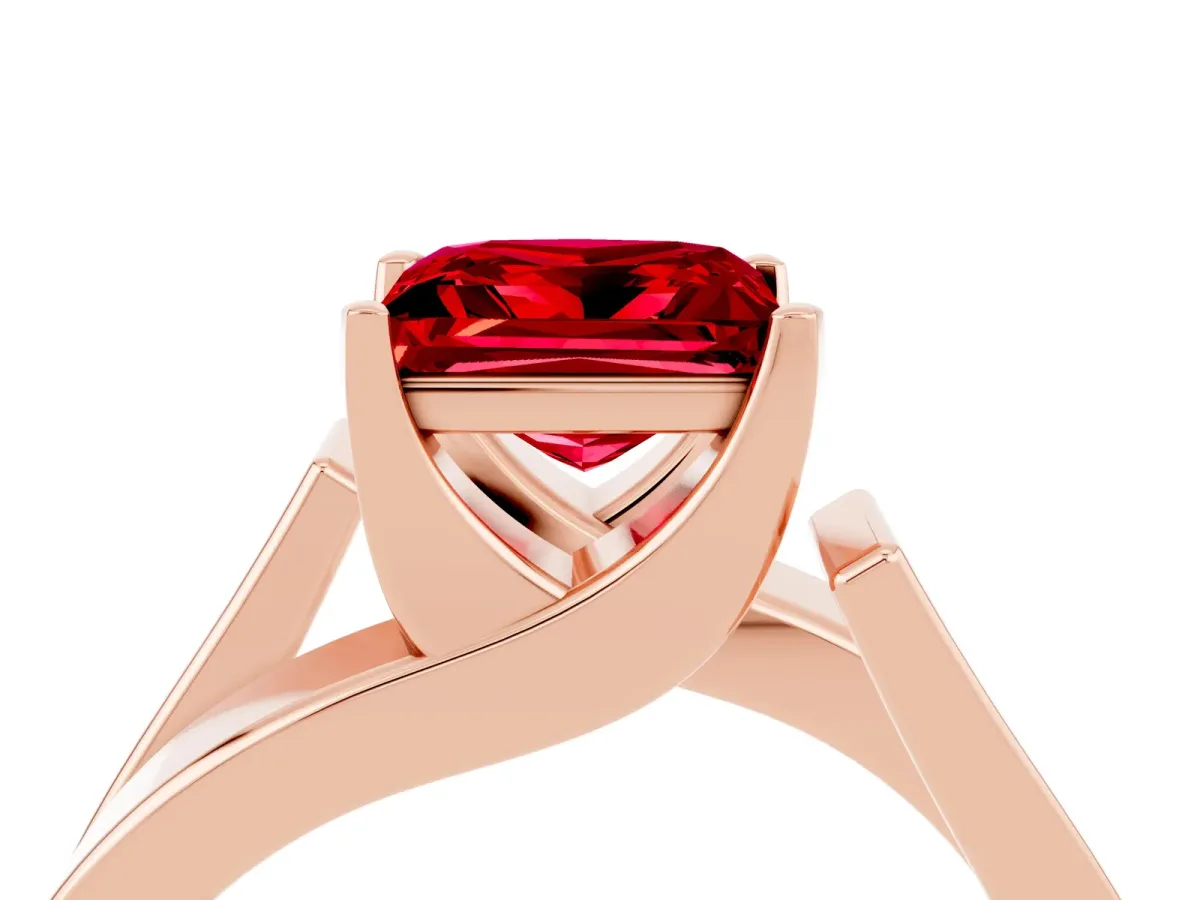 Modern Tension Set Princess Cut Ruby Solitaire Wide Band Ring Rose gold