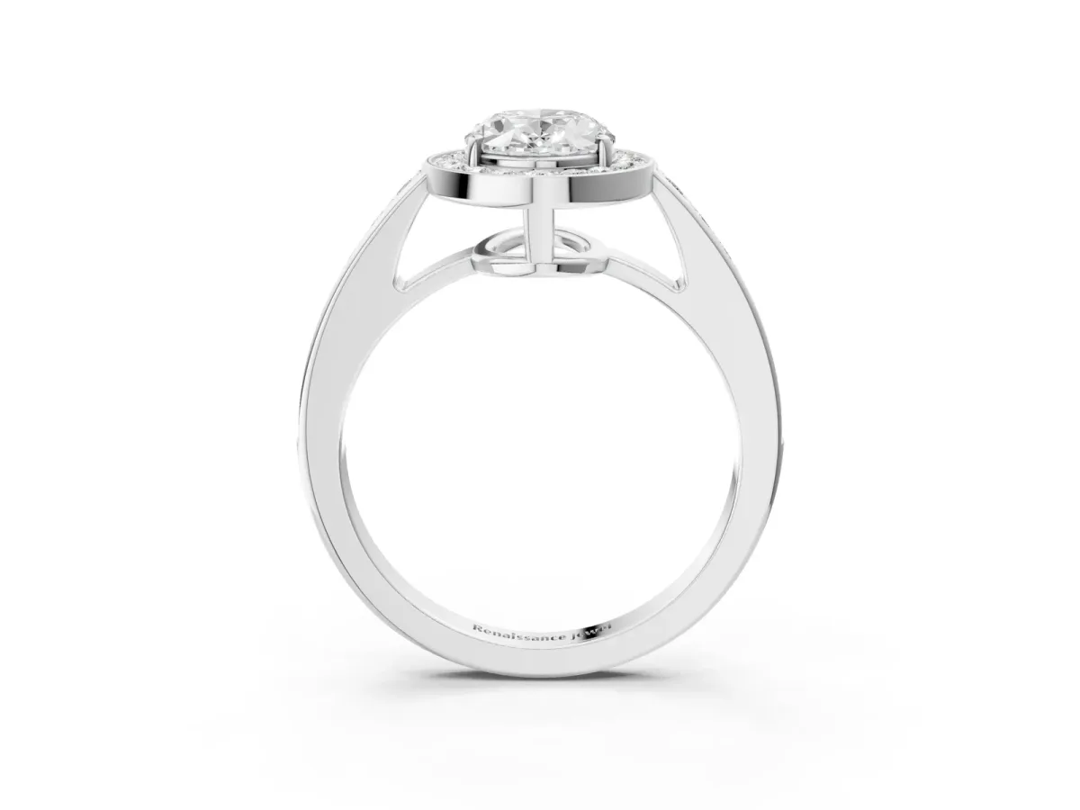 Oval Cut Halo Pavé Diamond Engagement Ring with Bezel Setting Silver