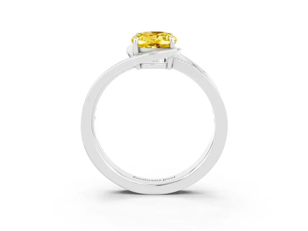 Oval Cut Yellow Sapphire Solitaire Ring with Split Shank and Prong Setting White gold