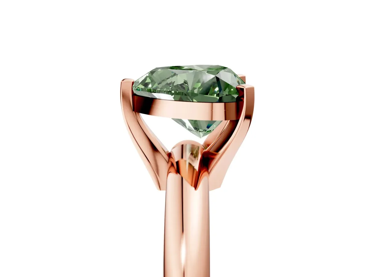 Fancy Green Heart Cut Diamond Solitaire Engagement Ring with Round Band and Four-Prong Setting Rose gold