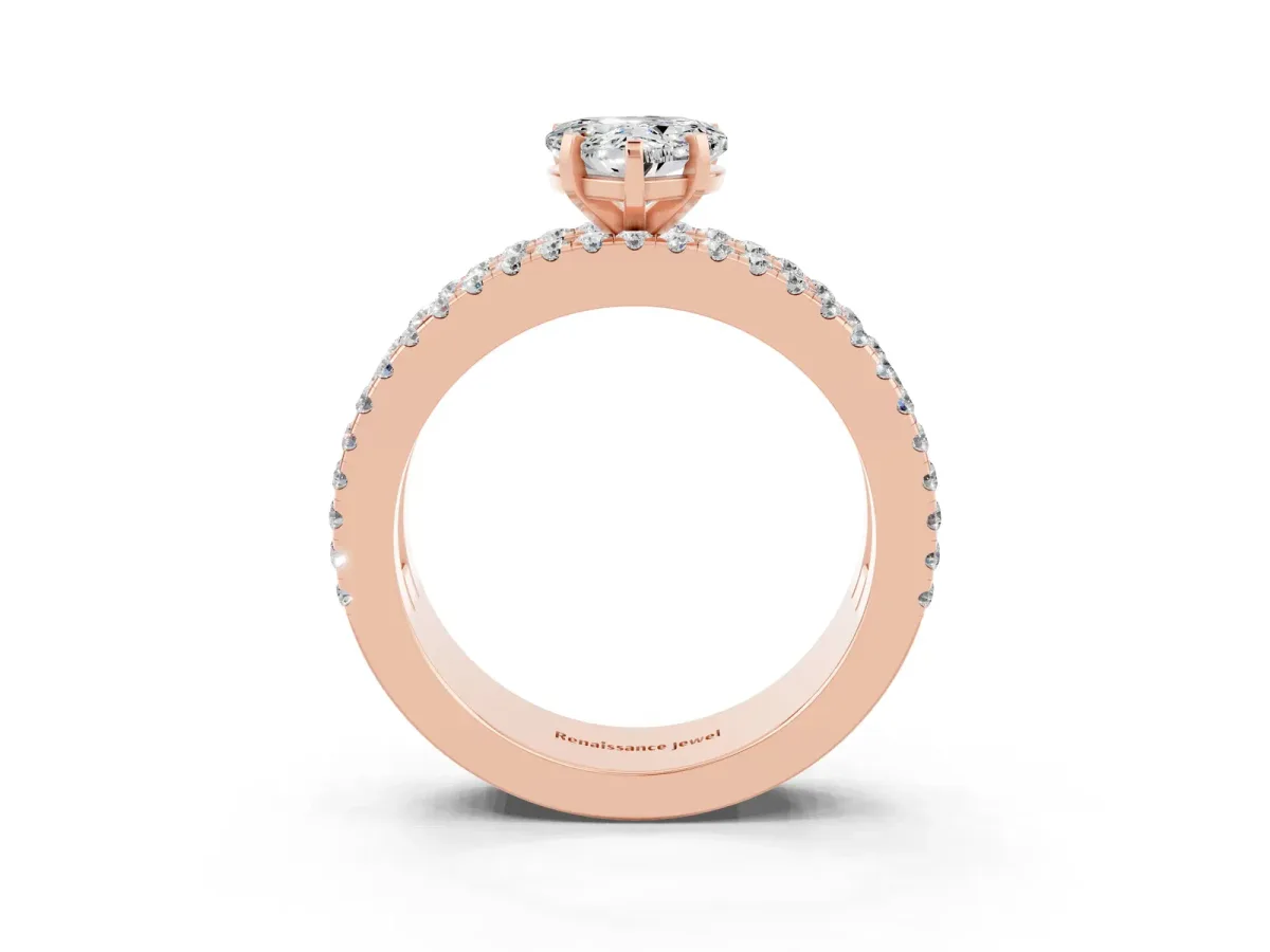 Heart Cut Moissanite Solitaire Ring with Pavé and Channel Set Band Rose gold