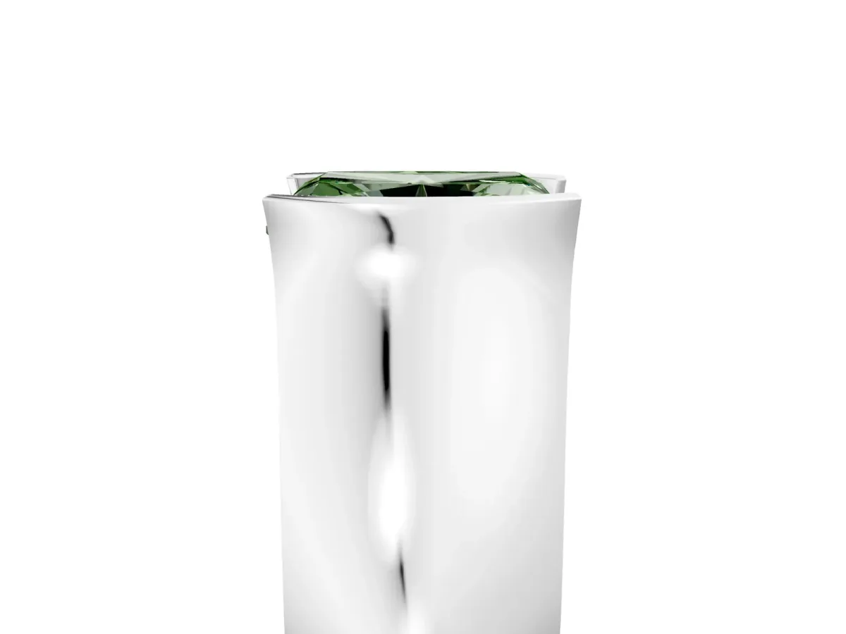 Fancy Green Radiant Cut Solitaire Bezel Set Diamond Ring with Wide Band Platinum