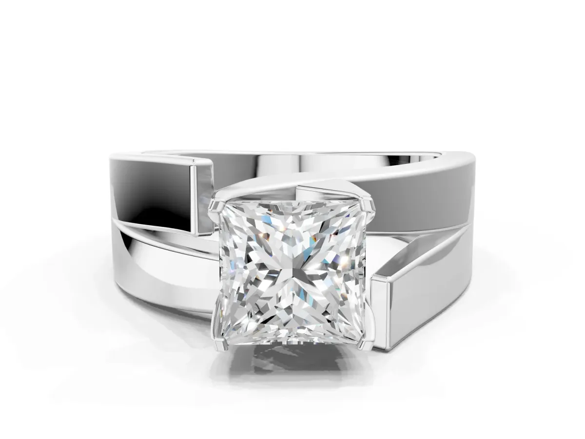 Modern Tension Set Princess Cut Diamond Solitaire Wide Band Ring Platinum