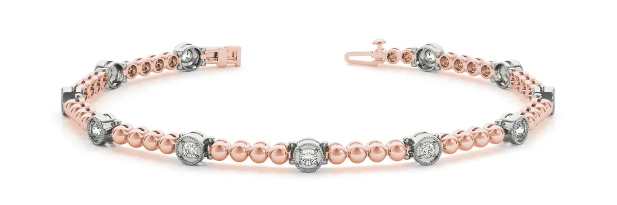 Bezel Set Round Diamond Tennis Bracelet with Milgrain Detailing Rose gold
