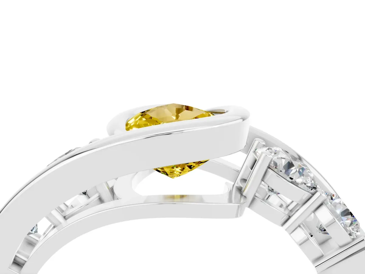 Bezel Set Pear Cut Yellow Sapphire Bypass Ring with Round Accents Platinum