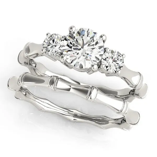 Round Cut Brilliant Three-Stone Bamboo Band with Prong Setting White gold