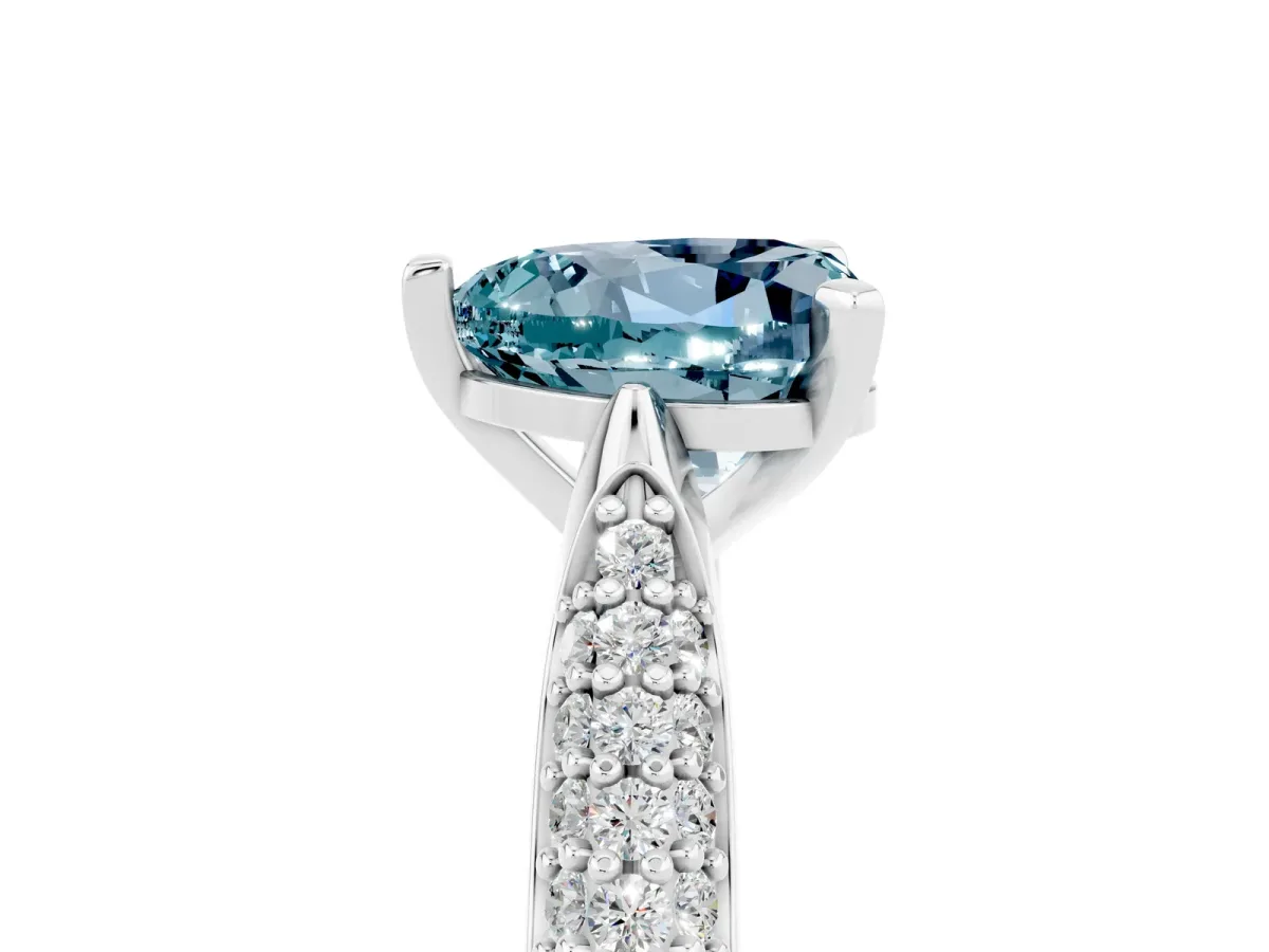 Heart Cut Aquamarine Solitaire Engagement Ring with Multi-Row Round Pavé Band and Prong Setting Platinum