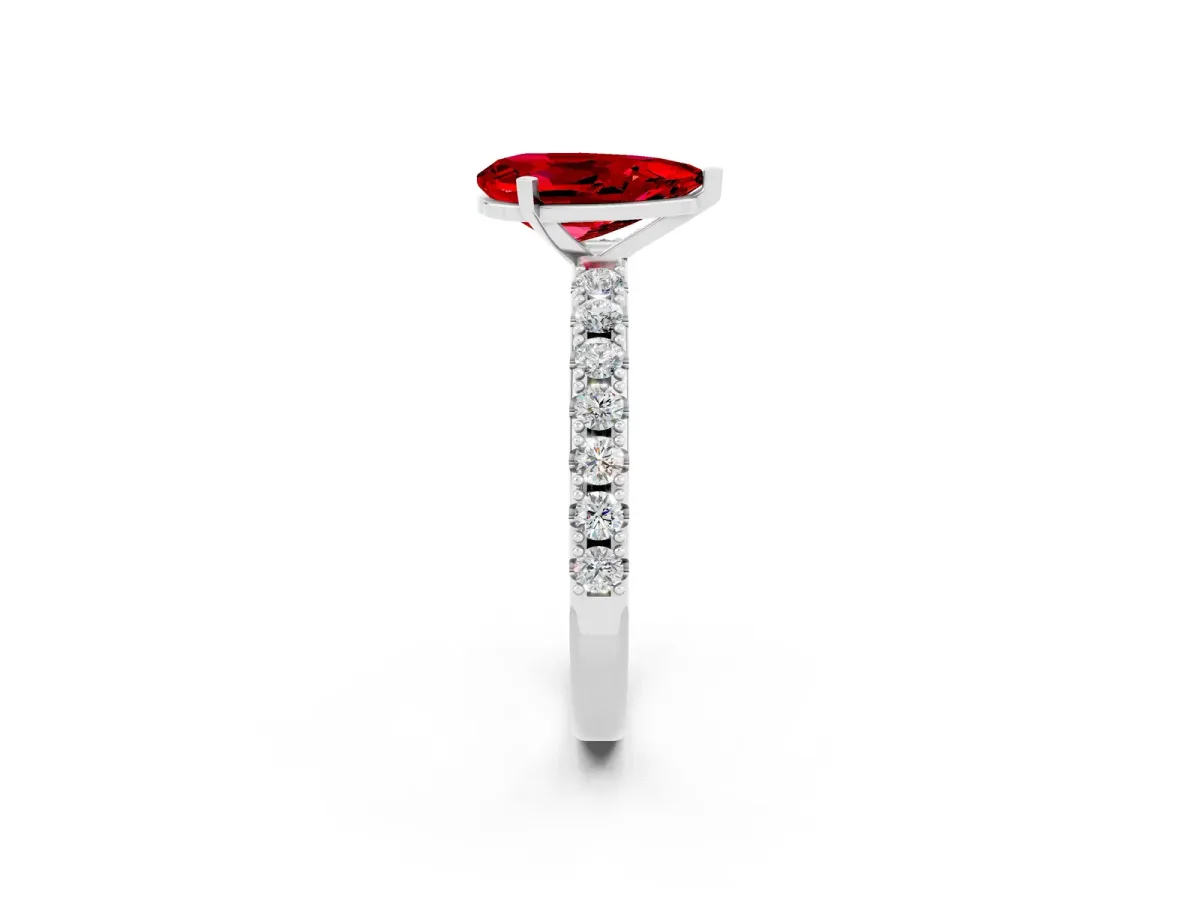 Pear Cut Ruby Solitaire Pavé Band with Four-Prong Setting Platinum