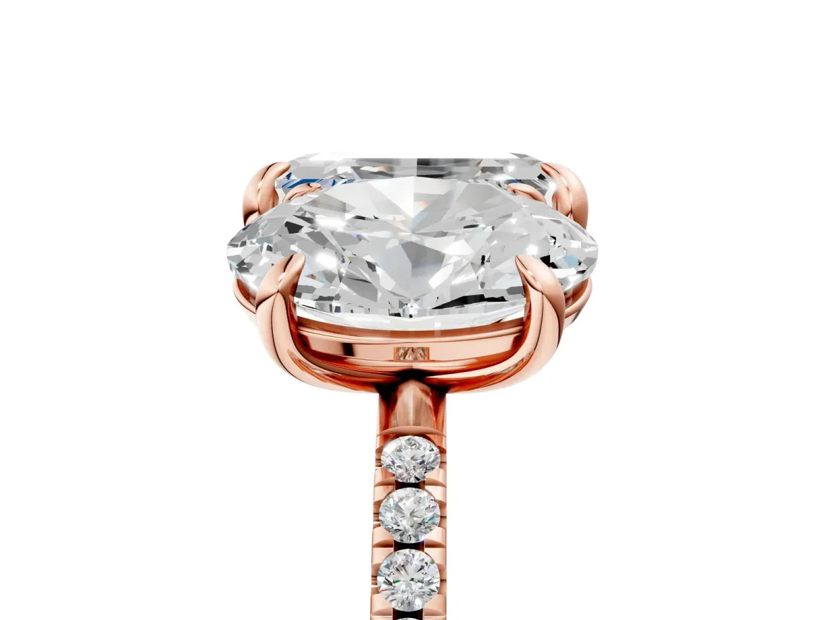 Oval and Emerald Toi Moi Ring with Prong Setting and Micro Pave Band Rose gold