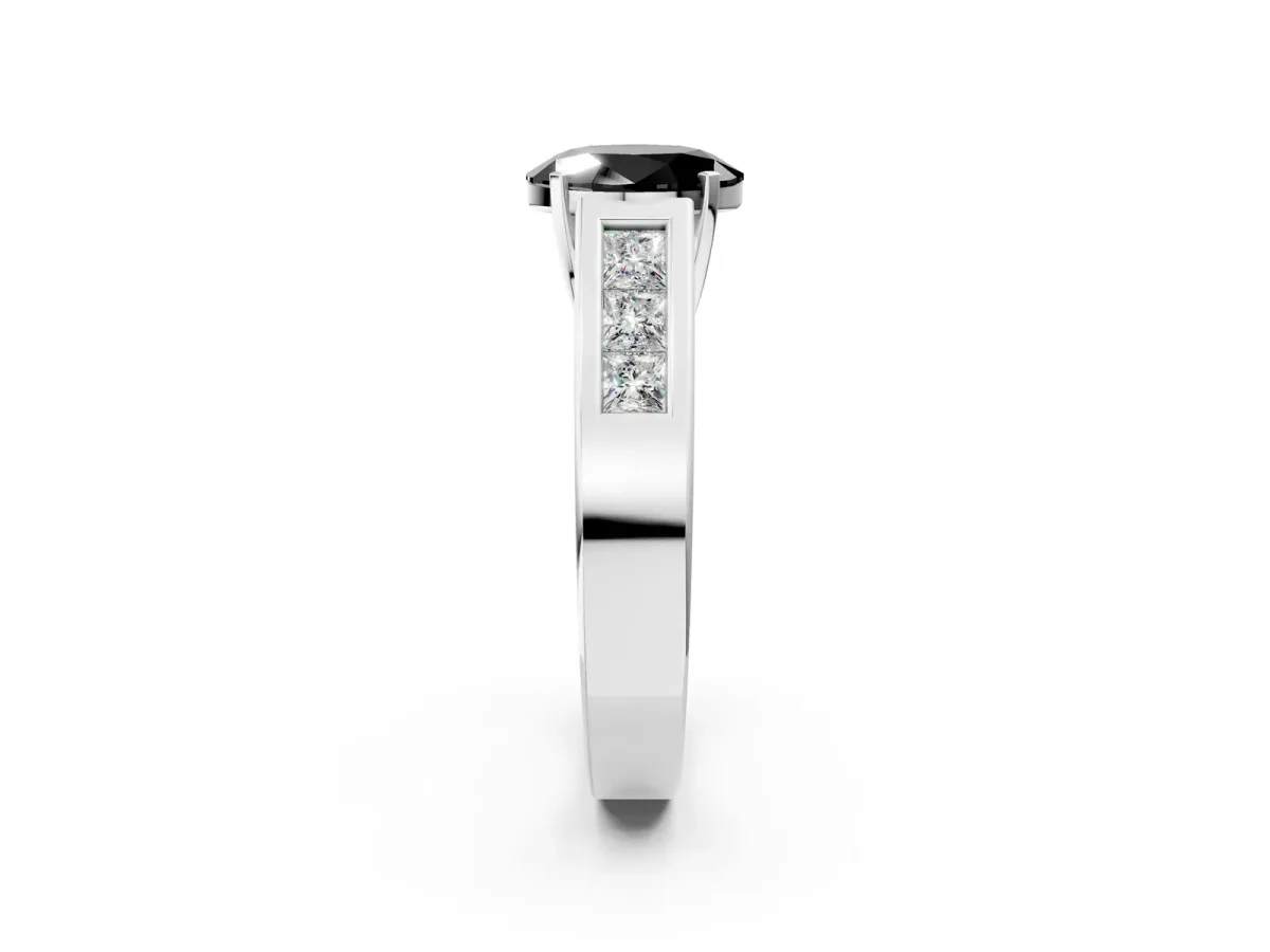 Fancy Black Oval Cut Cut Channel Set Solitaire Ring with Four-Prong Setting Platinum