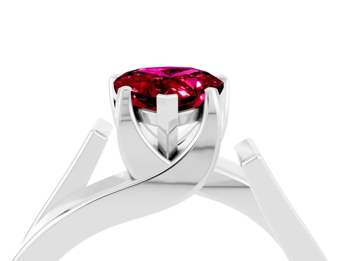 Modern Tension Set Pear Cut Garnet Solitaire Wide Band Ring Silver